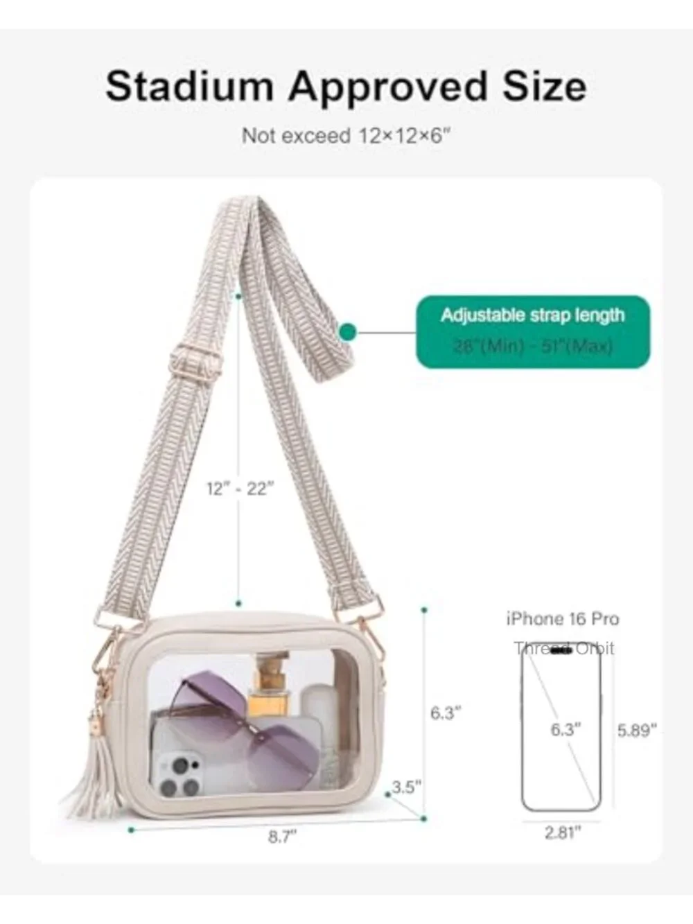 Clear Crossbody Purse Stadium Approved PVC Waterproof Bag